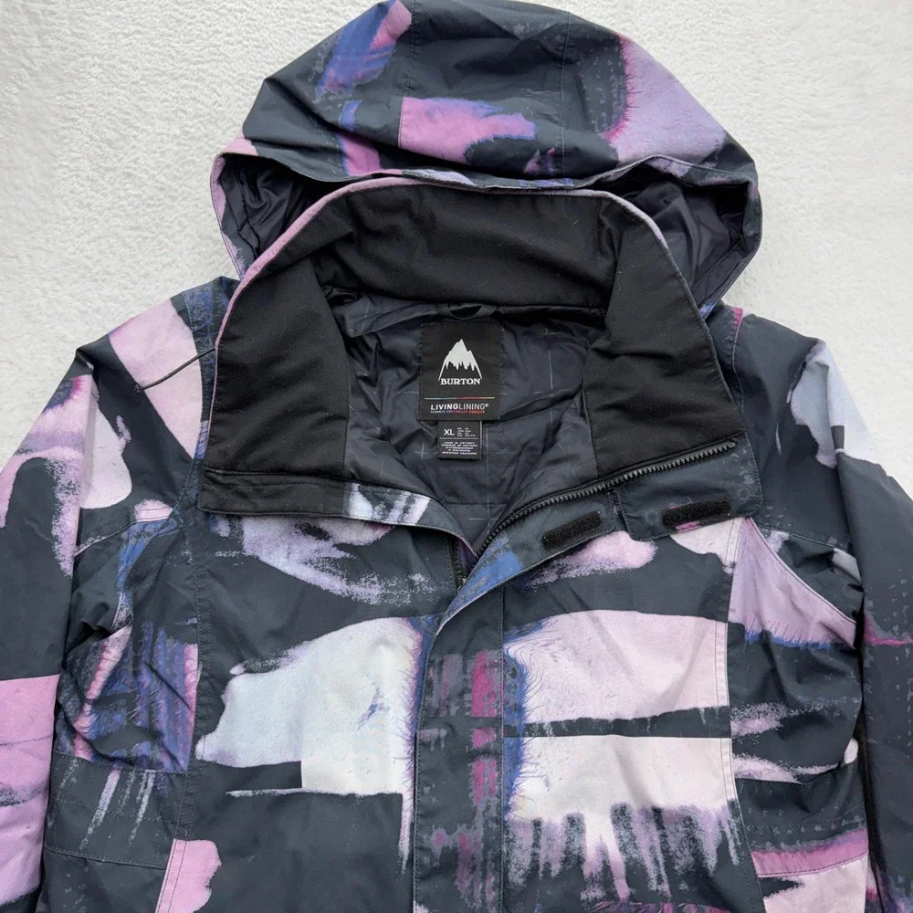 Burton Living Lining Mens XL Snowboard‎ Jacket Purple Black Abstract Graphic Zip